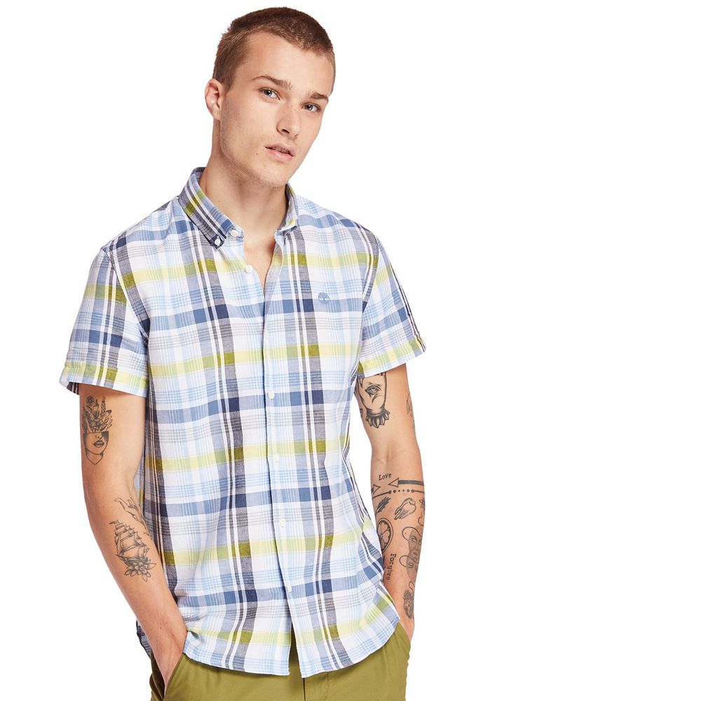 Camisa Timberland Hombre Mill River Slim Fit Madras Azules - Chile HPS-602458